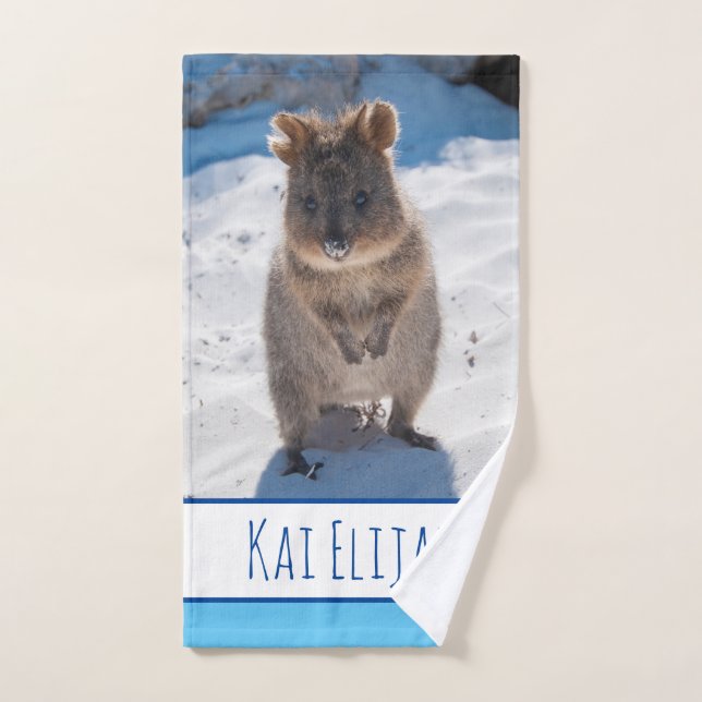 Blue Boys Kids Quokka Beach Personalized Hand Towel (Hand Towel)