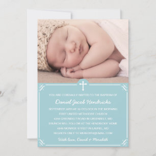 Blue Boys Photo Baptism/Christening Invitation