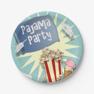 Blue Boys Sleepover Pajama Party Paper Plate