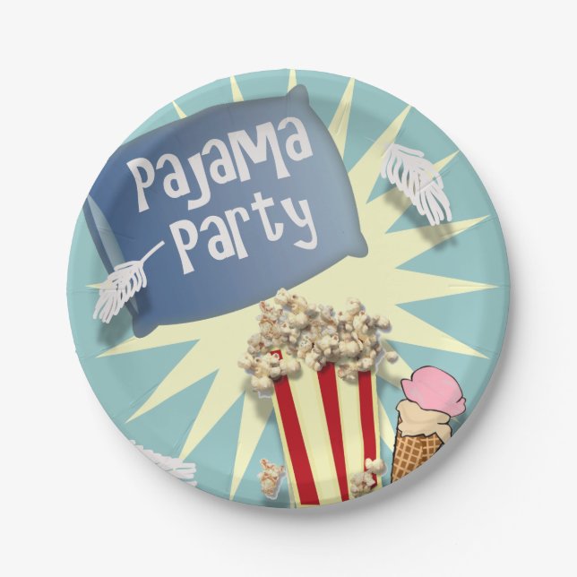 Blue Boys Sleepover Pajama Party Paper Plate (Front)