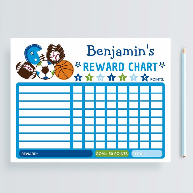 Blue Boys Sports Balls Reward Chart Chore Chart Notepad (Creator Uploaded)