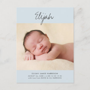 Blue Boys Statement Name Photo Baby Announcement Postcard
