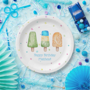 Blue Boys Summer Popsicle Birthday Party Paper Plate