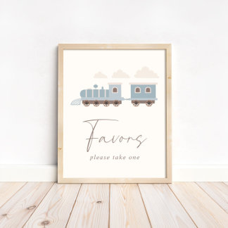 Blue Boys Train Birthday Favours Table Sign