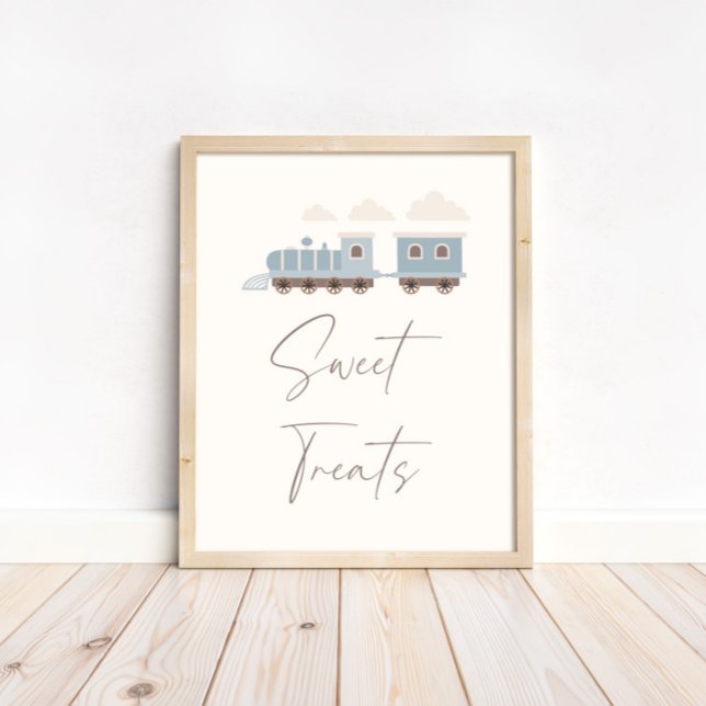 Blue Boys Train Birthday Sweets and Treats Sign (Add fun and flair to your party table decor!)
