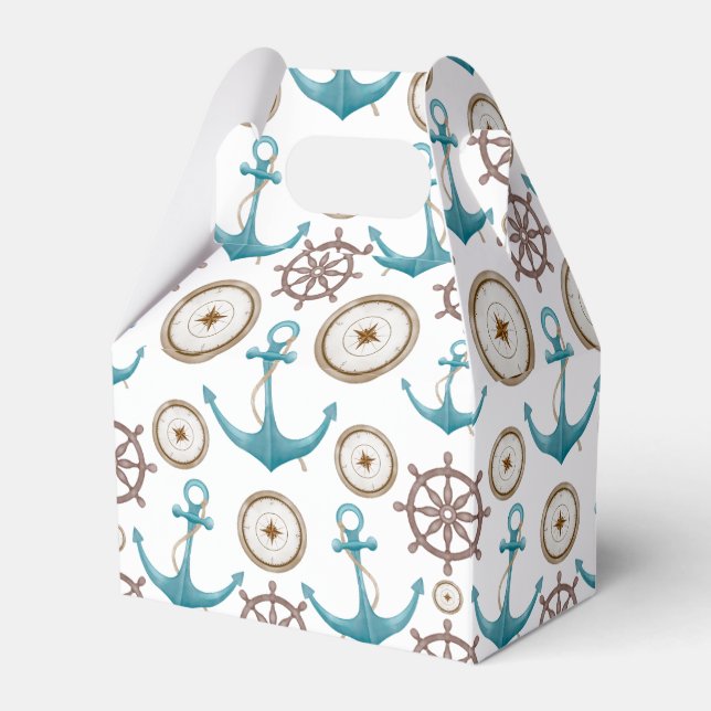 Blue Boys Watercolor Sailing Anchor Nautical Favour Box (Front Side)