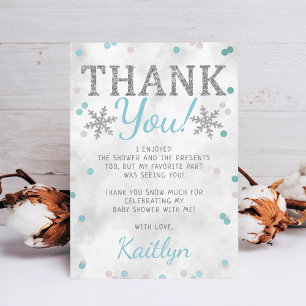 Blue Boy's Winter Christmas Baby Shower Thank You Card