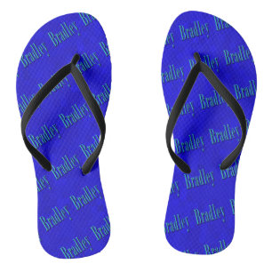 Blue Bradley Name Logo On Blue Mosaic, Flip Flops