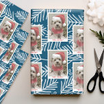 Blue Branches Merry Calligraphy Photo white type Wrapping Paper Sheet<br><div class="desc">Use a vertical photo to make a unique and trendy Merry Christmas greeting with a bright and joyful pine branch pattern on the back. This design has an abstract feel to it with painted elements and a handwritten font. If you need to move anything around, click on the customise button...</div>