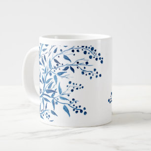 Blue Branches Watercolor Design Jumbo Mug