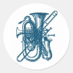 Blue Brass & Sax Classic Round Sticker