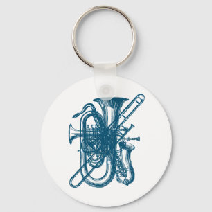 Blue Brass & Sax Key Ring