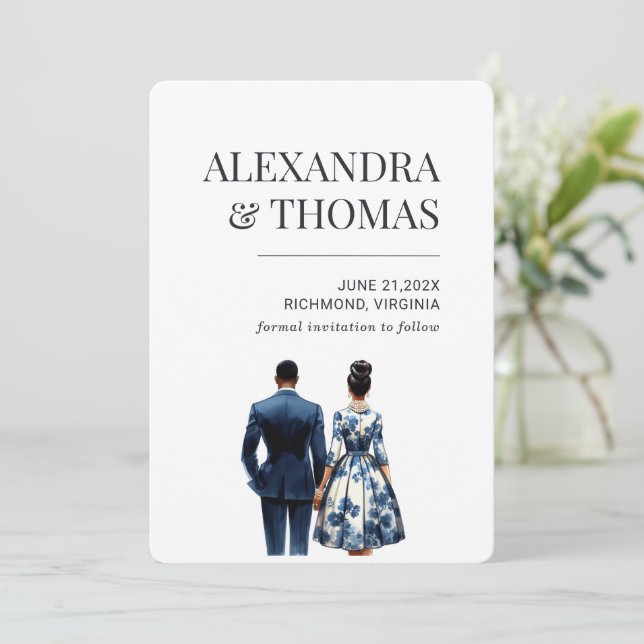 Blue Bridal Couple African American  Invitation (Standing Front)