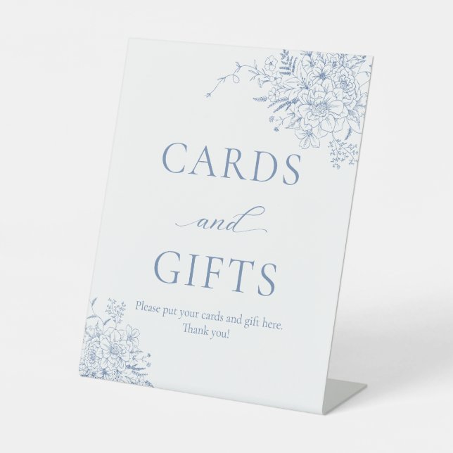 Blue Bridal Shower Cards and Gifts Pedestal Sign (Front)