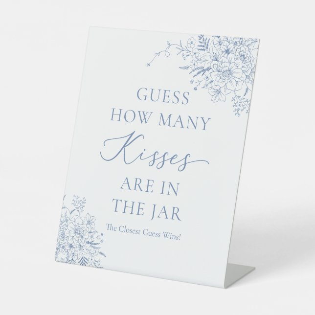 Blue Bridal Shower Guess How Many Kisses Pedestal Sign (Front)