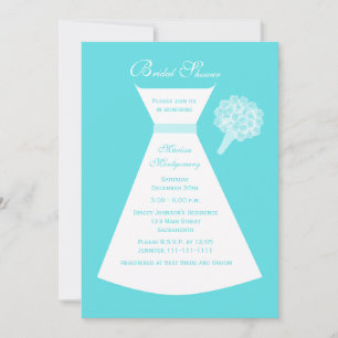 Blue Bridal Shower Invitation, Bridal Gown on Blue Invitation