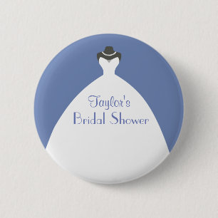 Blue Bridal Shower Theme White wedding dress 6 Cm Round Badge