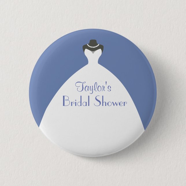 Blue Bridal Shower Theme White wedding dress 6 Cm Round Badge (Front)