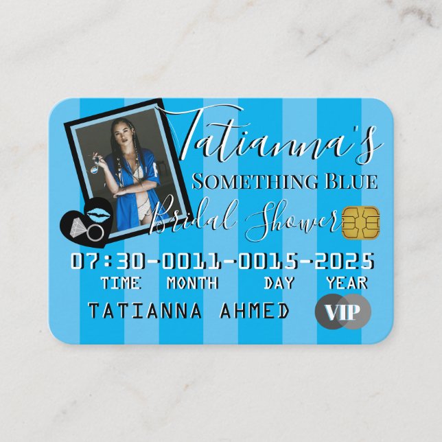 Blue Bridal Shower VIP Credit Card Photo Invites (Front)