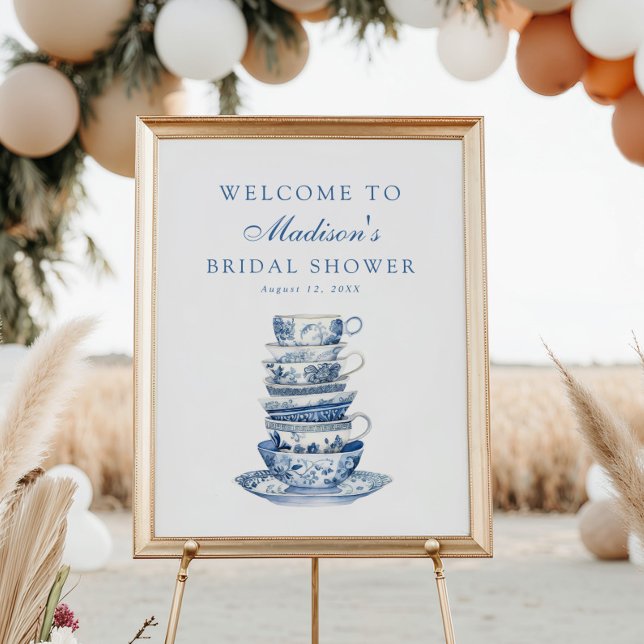 Blue Bridal Tea Party Wedding Shower Welcome Sign (Creator Uploaded)