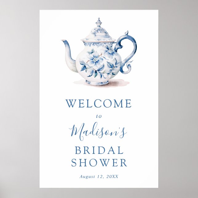 Blue Bridal Tea Party Wedding Shower Welcome Sign (Front)