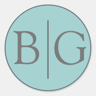 Blue Bride Groom Monogram Wedding Favour Classic Round Sticker