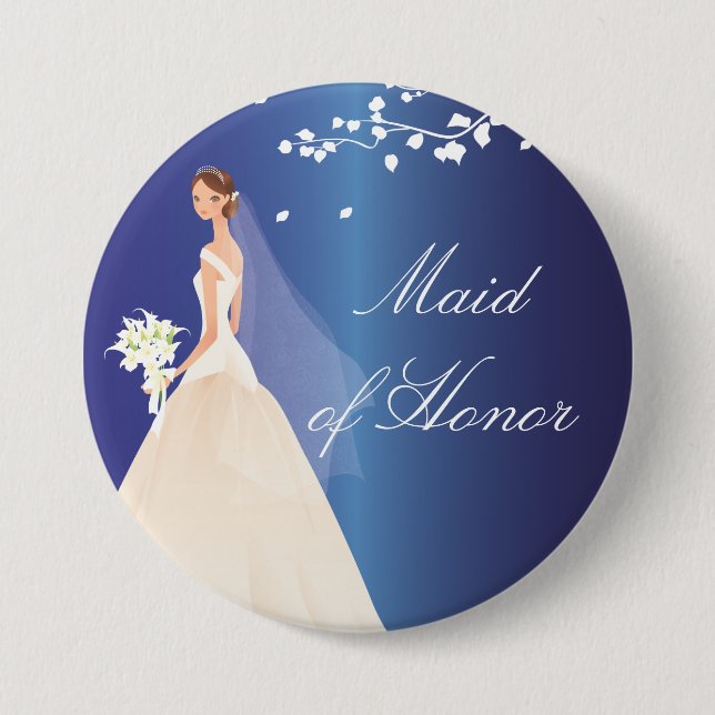 Blue Bride Maid of Honour Bridal Party  Button (Front)