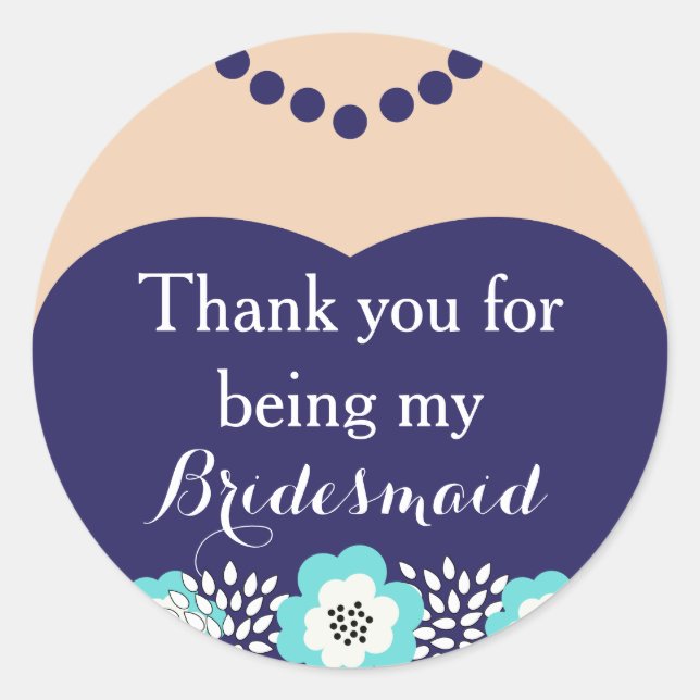 Blue Bridesmaid Wedding Thank You Stickers (Front)