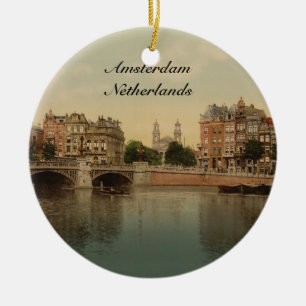 Blue Bridge and the Amstel River, Amsterdam Ceramic Tree Decoration