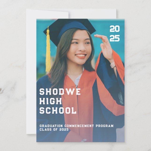 Blue Brilliance A Modern Graduation Program Invitation (Front)