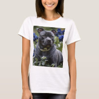 "Blue Brindle Beauty: A Staffy With Blue Roses