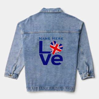 Blue British LOVE Heart Flag Personalised Denim Jacket