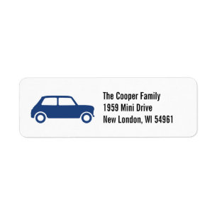 Blue British Mini Cooper Custom Address Labels