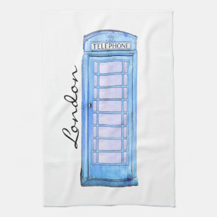 Blue - British phone booth - tea-towel Tea Towel