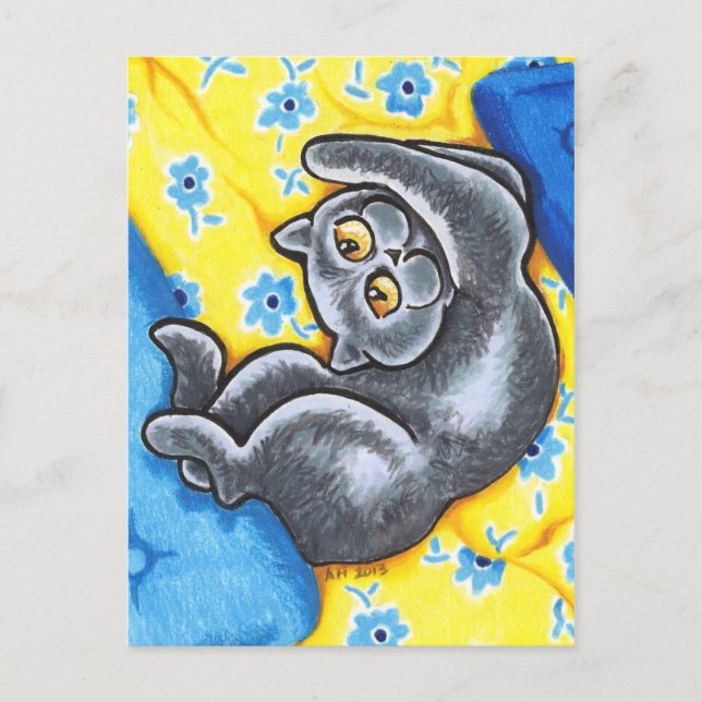 Blue British Shorthair Cat Flower Bed Postcard (Front)
