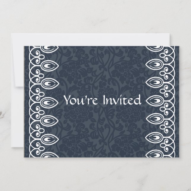 Blue Brocade Birthday Invitation (Front)