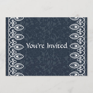Blue Brocade Birthday Invitation