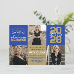 Blue & Bronze 4 Photo Graduation Announcement