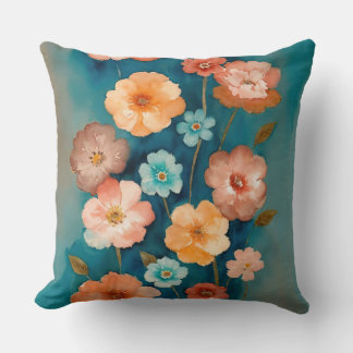 Blue, Bronze and Rust Floral Cushion