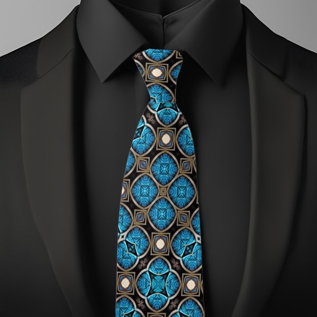 Blue Bronze Black and Cream Fancy Diamond Pattern Tie (Creator Uploaded)