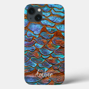 Blue Bronze Copper Metallic Pattern Personalised iPhone 13 Case