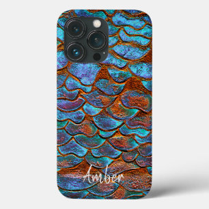 Blue Bronze Copper Metallic Pattern Personalised iPhone 13 Pro Case