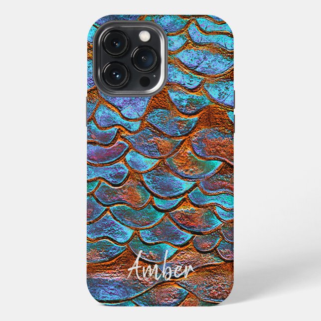 Blue Bronze Copper Metallic Pattern Personalised iPhone Case (Back)
