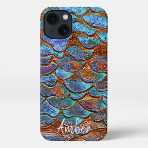 Blue Bronze Copper Metallic Pattern Personalised iPhone 13 Case