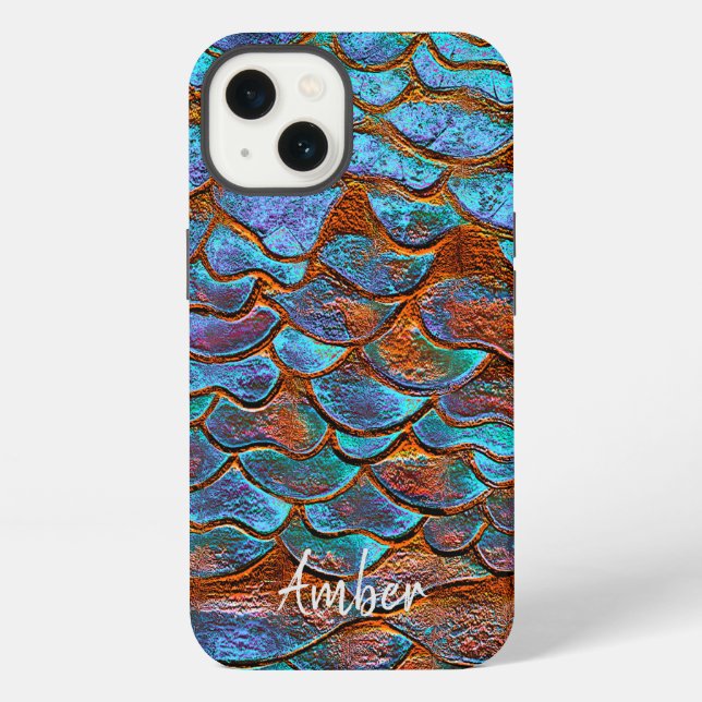 Blue Bronze Copper Metallic Pattern Personalised iPhone Case (Back)