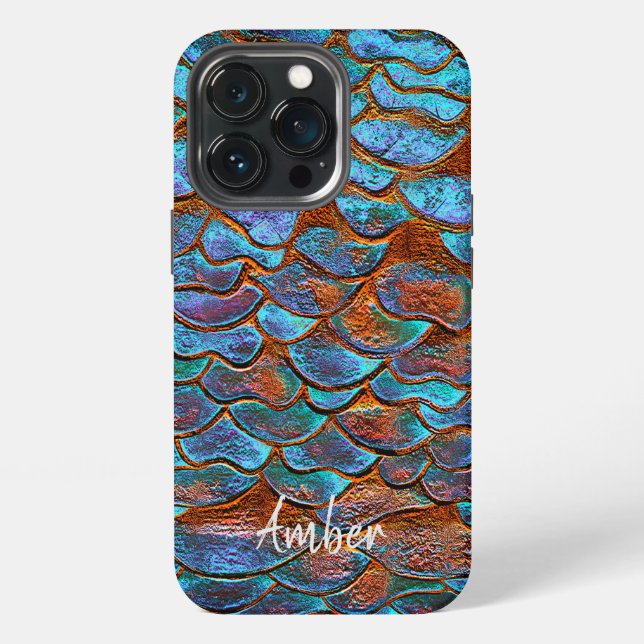 Blue Bronze Copper Metallic Pattern Personalised iPhone Case (Back)