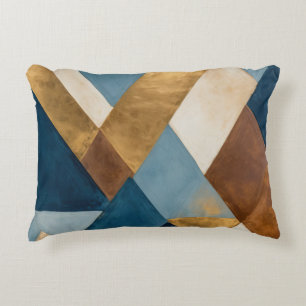 Blue bronze cream and gold geometric abstract decorative cushion