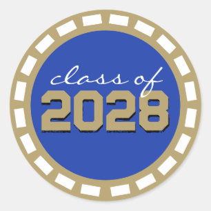 Blue & Bronze Gold Filmstrip Graduation Classic Round Sticker