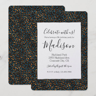 Blue Bronze Leopard Print Invitation