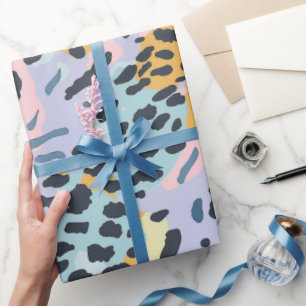 Blue Bronze Pastel Leopard Spots Wrapping Paper